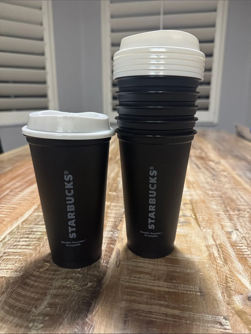 Starbucks Black Cups with White Lids - Stackable Party Drinkware-6 Total